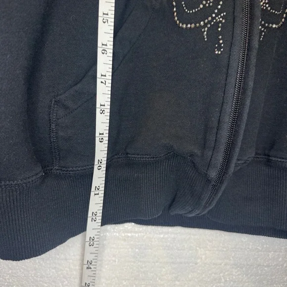 Onque Casuals Black Rhinestone Embellished Zip Up Hoodie Sweatshirt XL - Picture 7 of 9